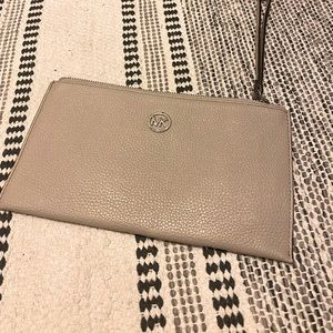 Michael Kors large grey leather wristlet clutch